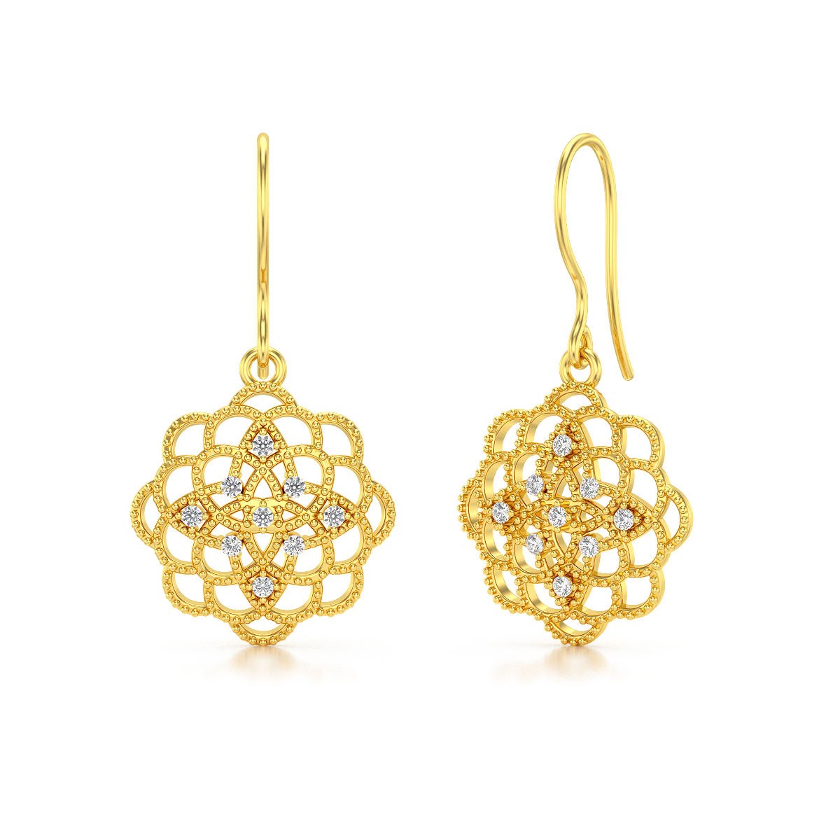 Boucles d'oreille ADEN Or 585 Jaune Diamant 4.646grs