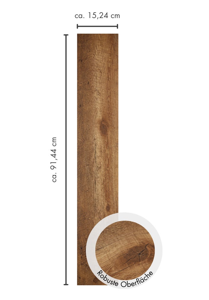Zelfklevende designvloerplank, 15,24 cm x 91,44 cm, in rustiek bruin