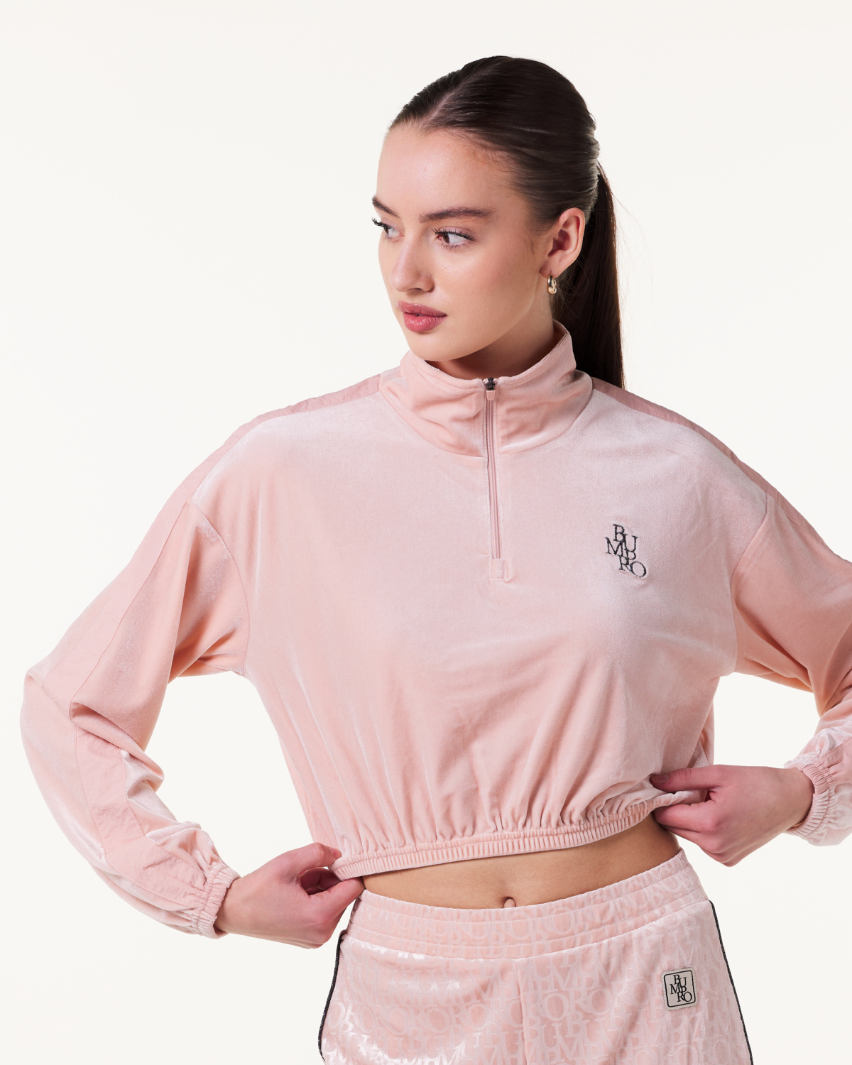 Bumpro Monogram Velour 1\2 Zip Pink Evening