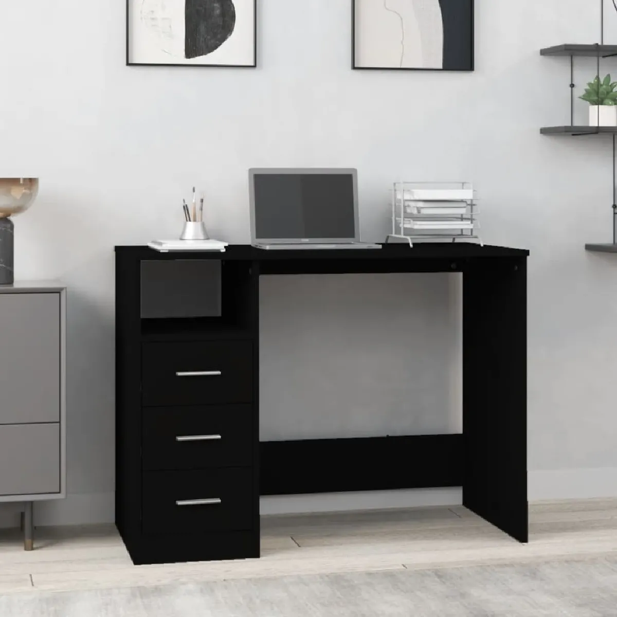 VIDAXL Bureau avec Tiroirs - Bois Noir