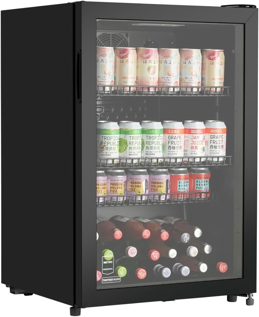 METRO Professional Réfrigérateur à boissons GPC1088, métal/verre, 43 x 49 x 83 cm, 88 L, réfrigération statique, noir