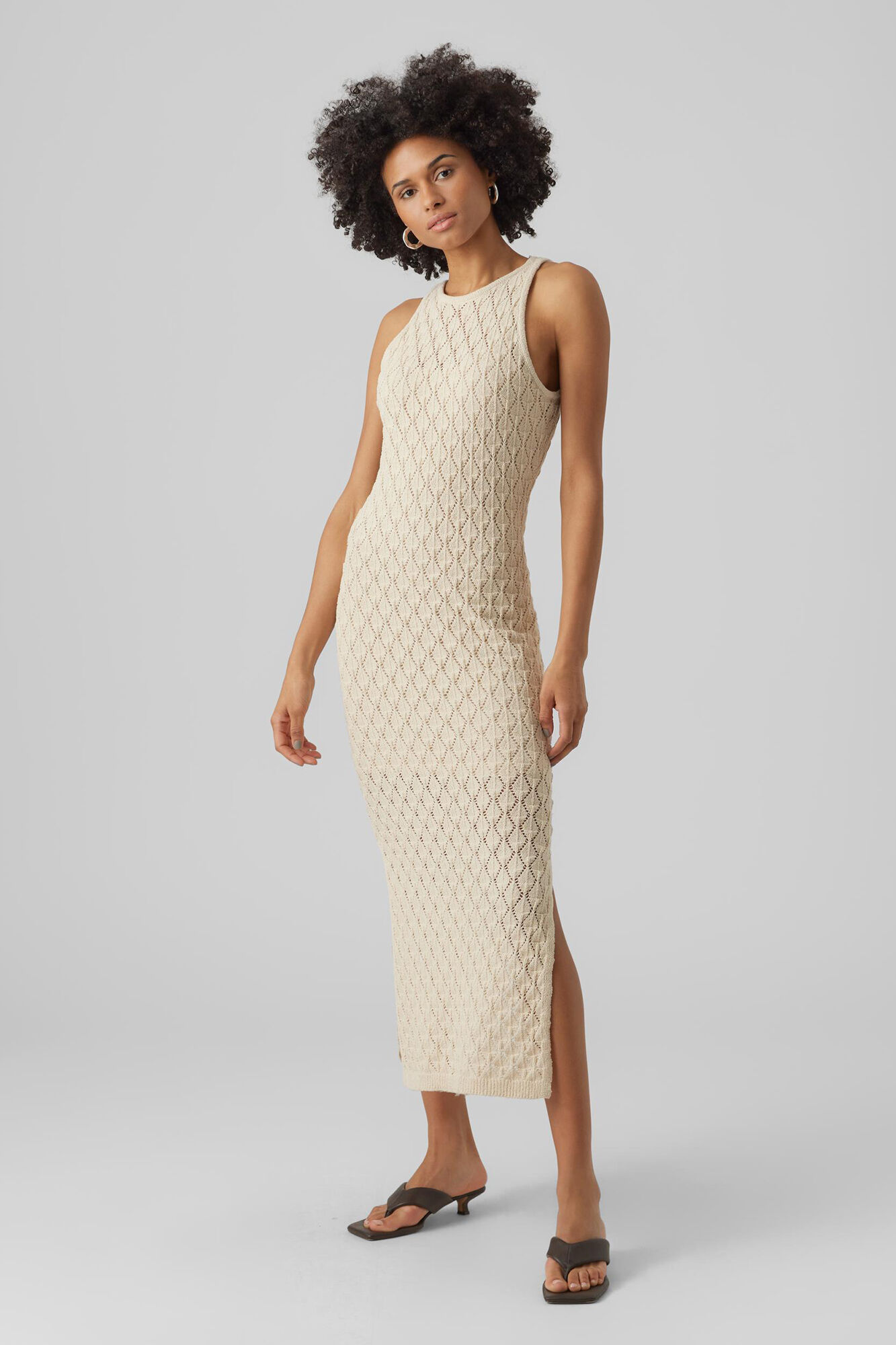 Vestido midi de crochê - Cinza