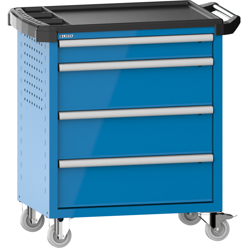 LISTA - Chariot d'atelier H 94,5 x L 83,3 x P 52,5, revêtement plastique antidérapant, 4 tiroirs