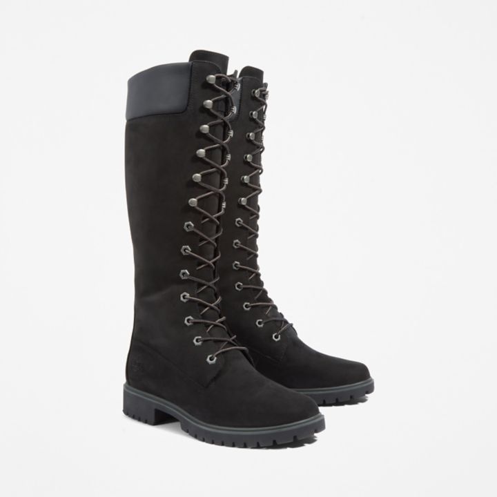 Bota Timberland Premium de 14 polegadas para mulheres na cor preta.