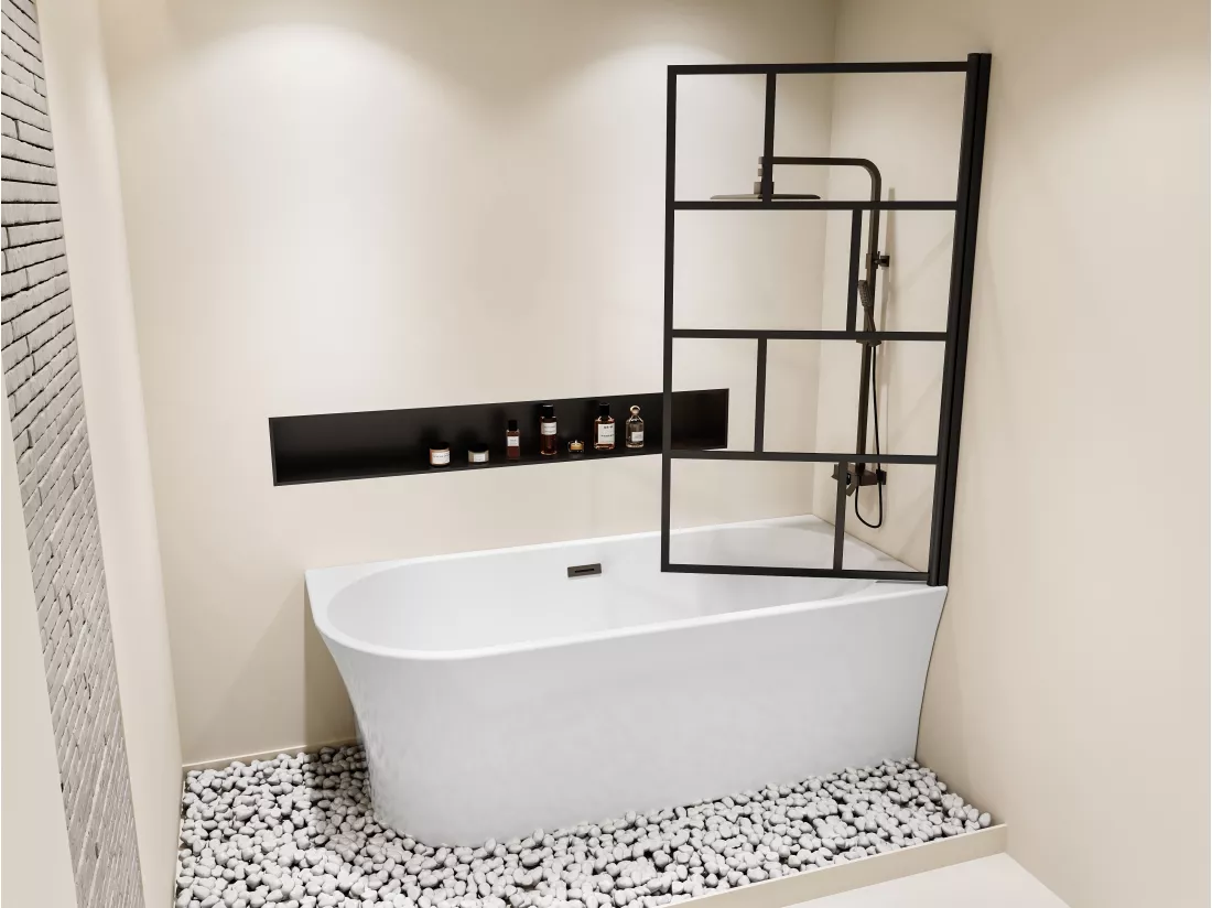 Baignoire douche blanche avec pare baignoire pivotant - 201 L - Angle droit - PONTICOLA