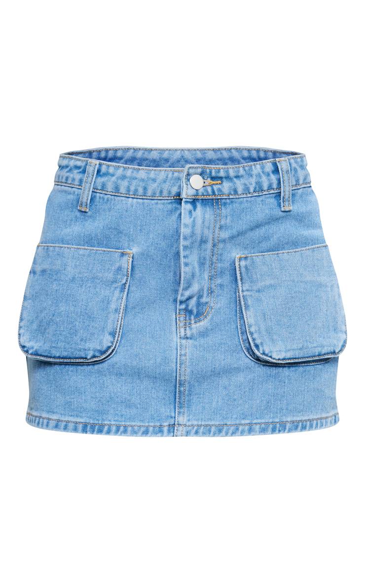Light Blue Wash Mini-jupe En Jean Extrême Avec Poches Cargo Sur Le Devant