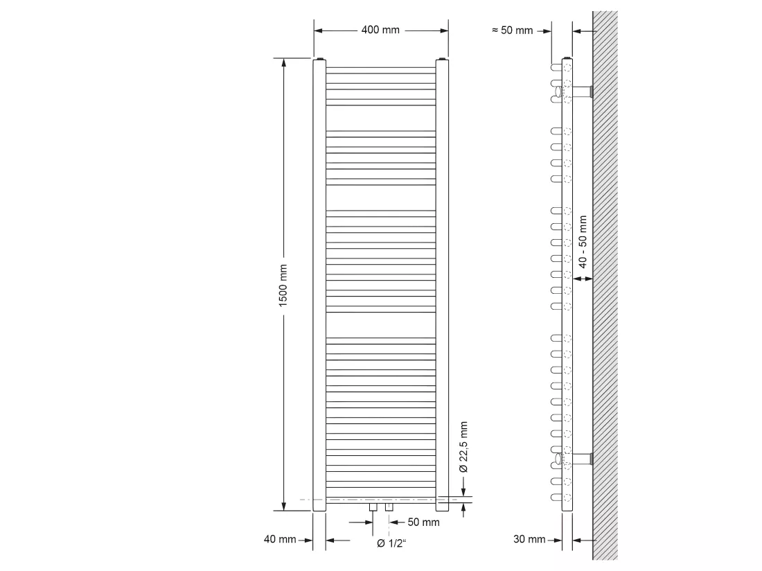 ECD Germany Sèche-Serviettes Sahara Non Électrique - 400 x 1500 mm - Anthracite