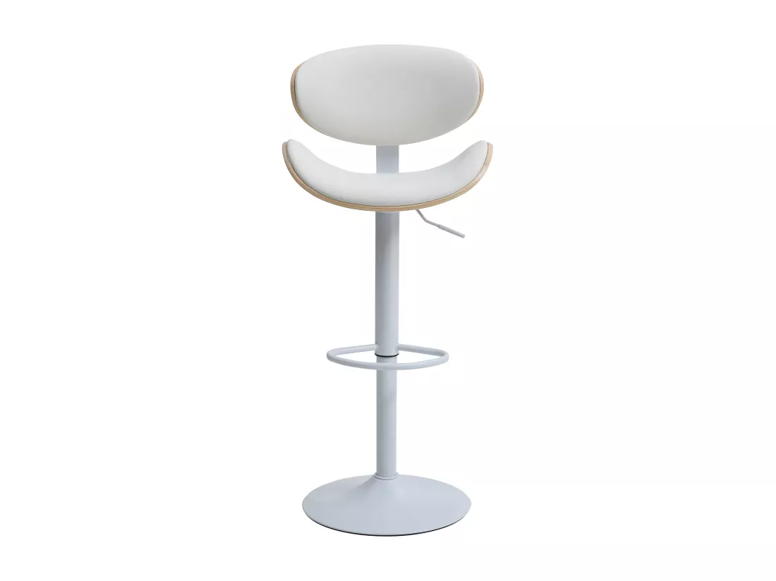 Tabouret de bar en simili, placage chêne et métal - Hauteur réglable - Naturel clair et Blanc - MONTENEGRO