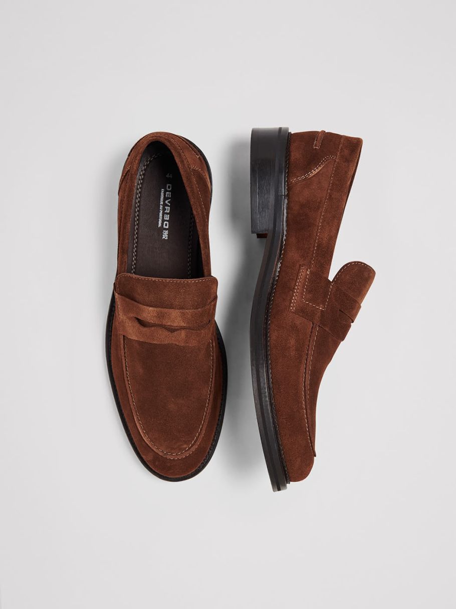 Mocassin penny loafer en cuir suédé