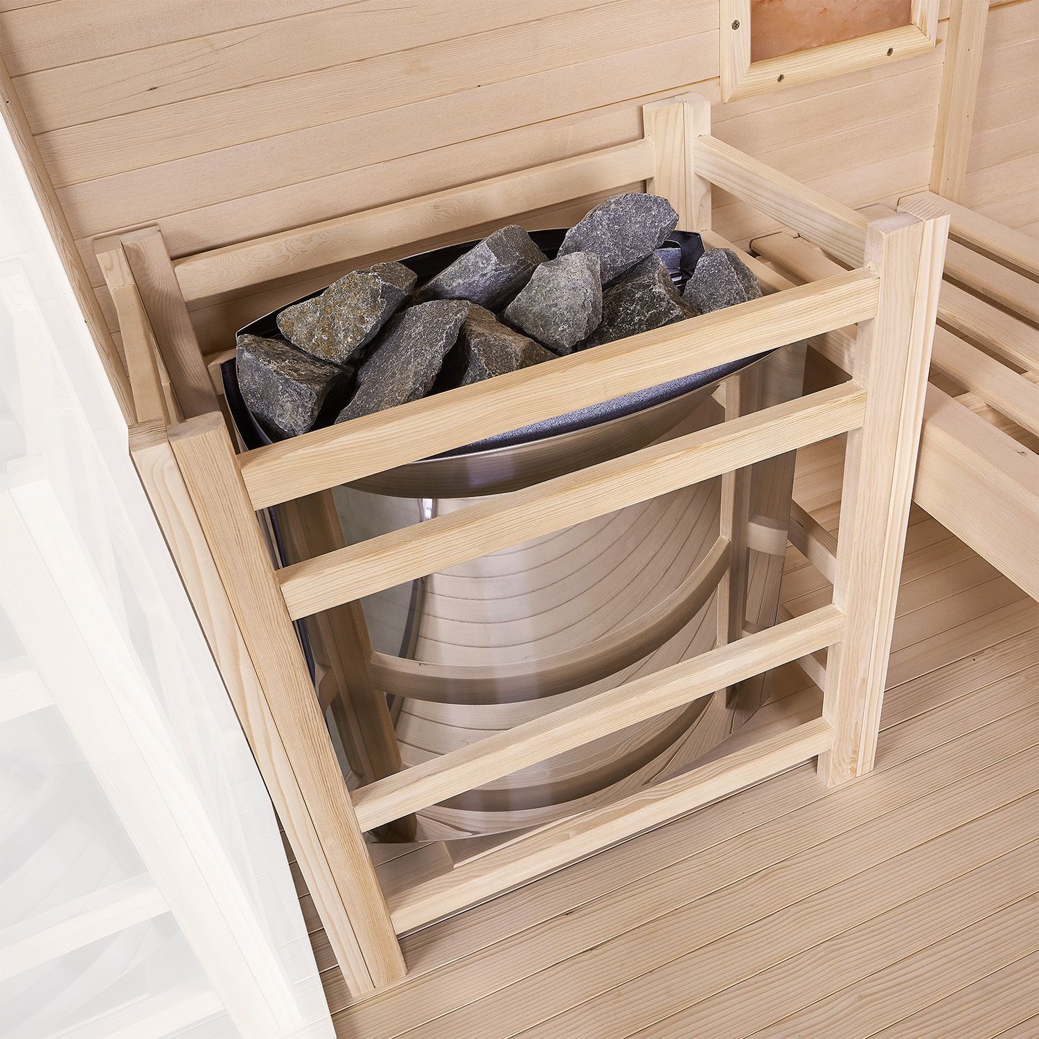 Vorbestellung: Artsauna Saunakabine Vantaa 175 mit Salzstein - Indoor Sauna für 4 Personen, 8 kW Ofen, Glasfront