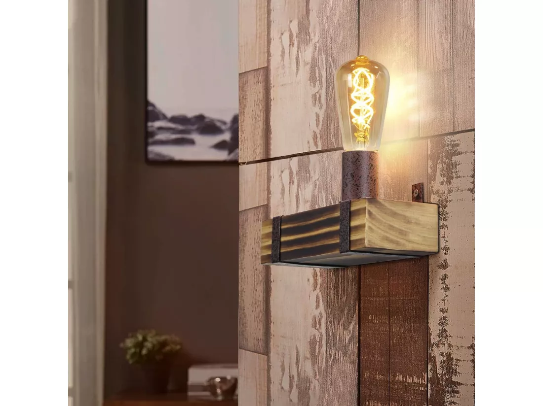 NETTLIFE applique murale vintage E27 applique rétro en bois 23CM spot mural au design industriel avec prise max 40 watts pour couloir, salon