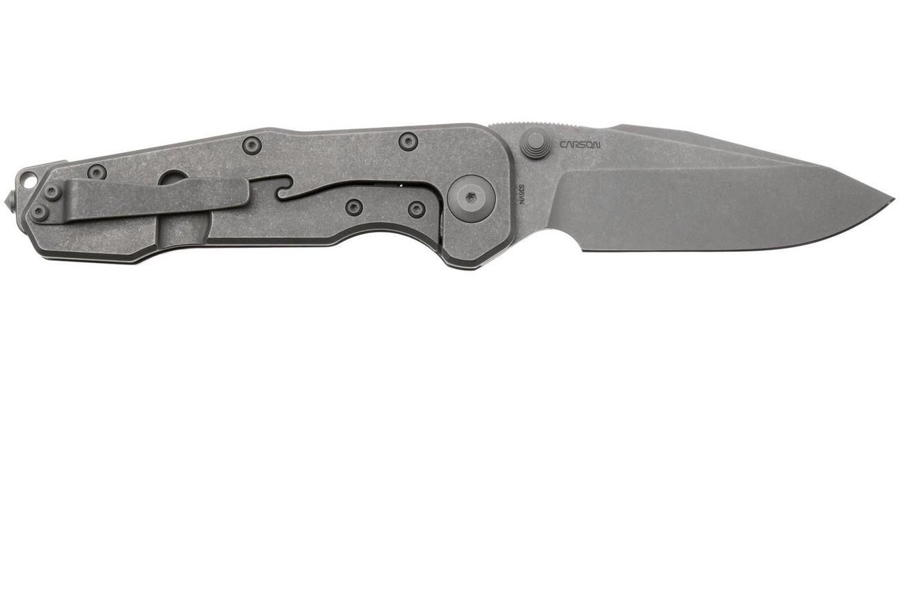 Real Steel Evolution 9911 Frame Lock & Button Unlocking Heavy Duty Tactical Knife, Stonewashed Drop Point S35VN, Titanium, zakmes