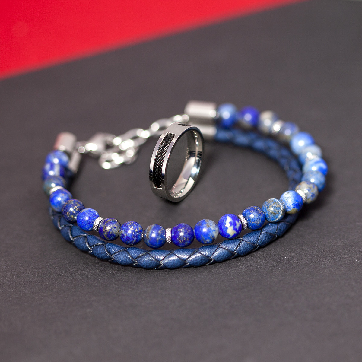 Bague acier cable noir