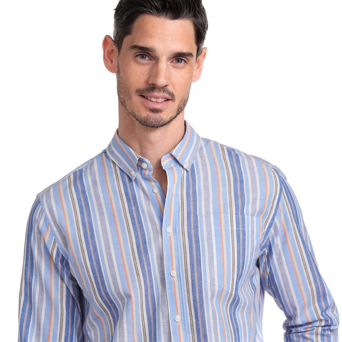 VanVaan Herren Hemd mit Leinenmix hellblau / weiss / orange