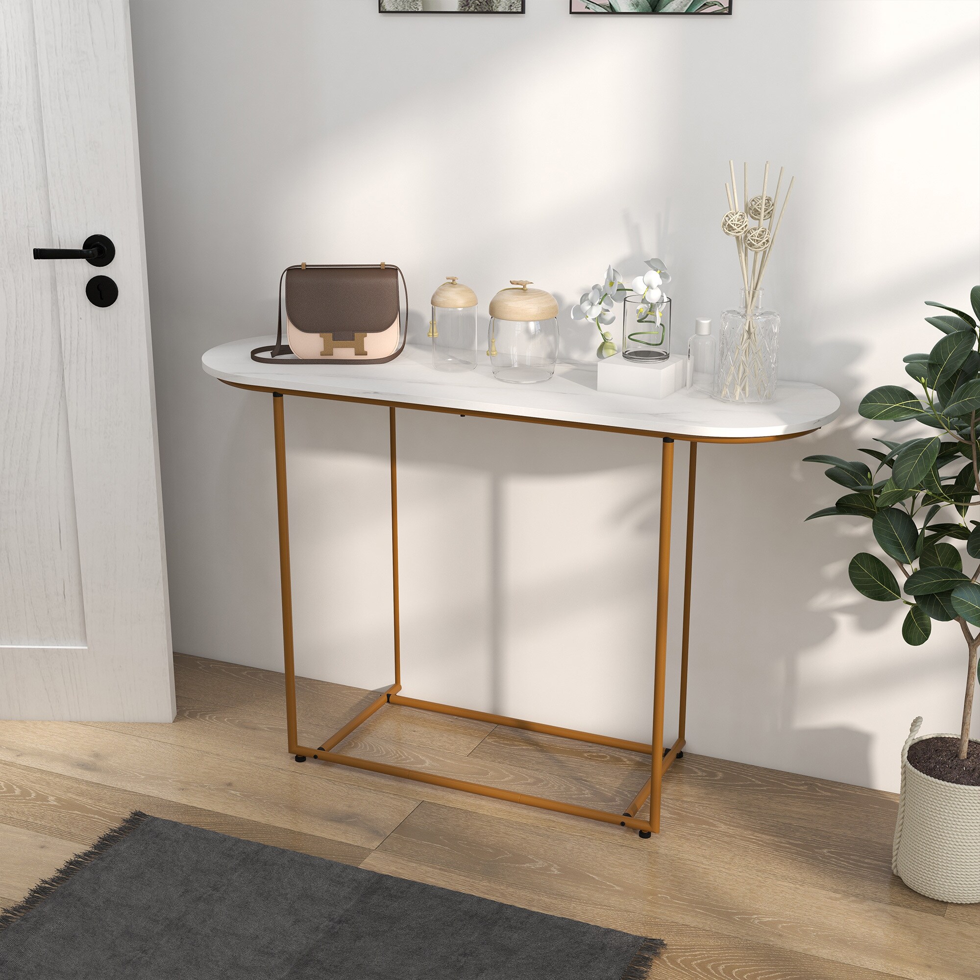 HOMCOM Konsolentisch mit Stahlrahmen weiß, gold 120L x 40B x 75H cm