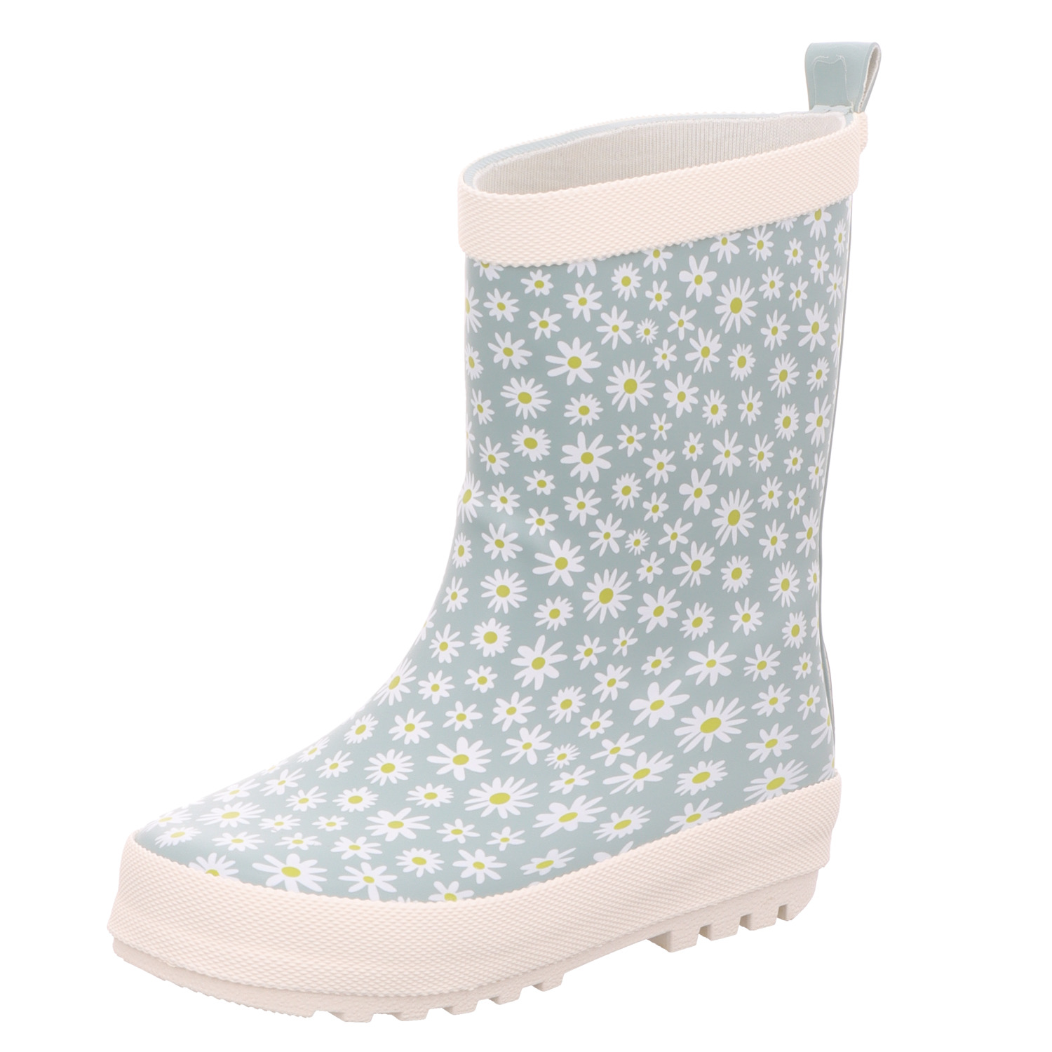 Sneakers Kinder-Gummistiefel Blumen-Gaänseblümchen-Muster Petrol-Blau-Weiß-Mehrfarbig