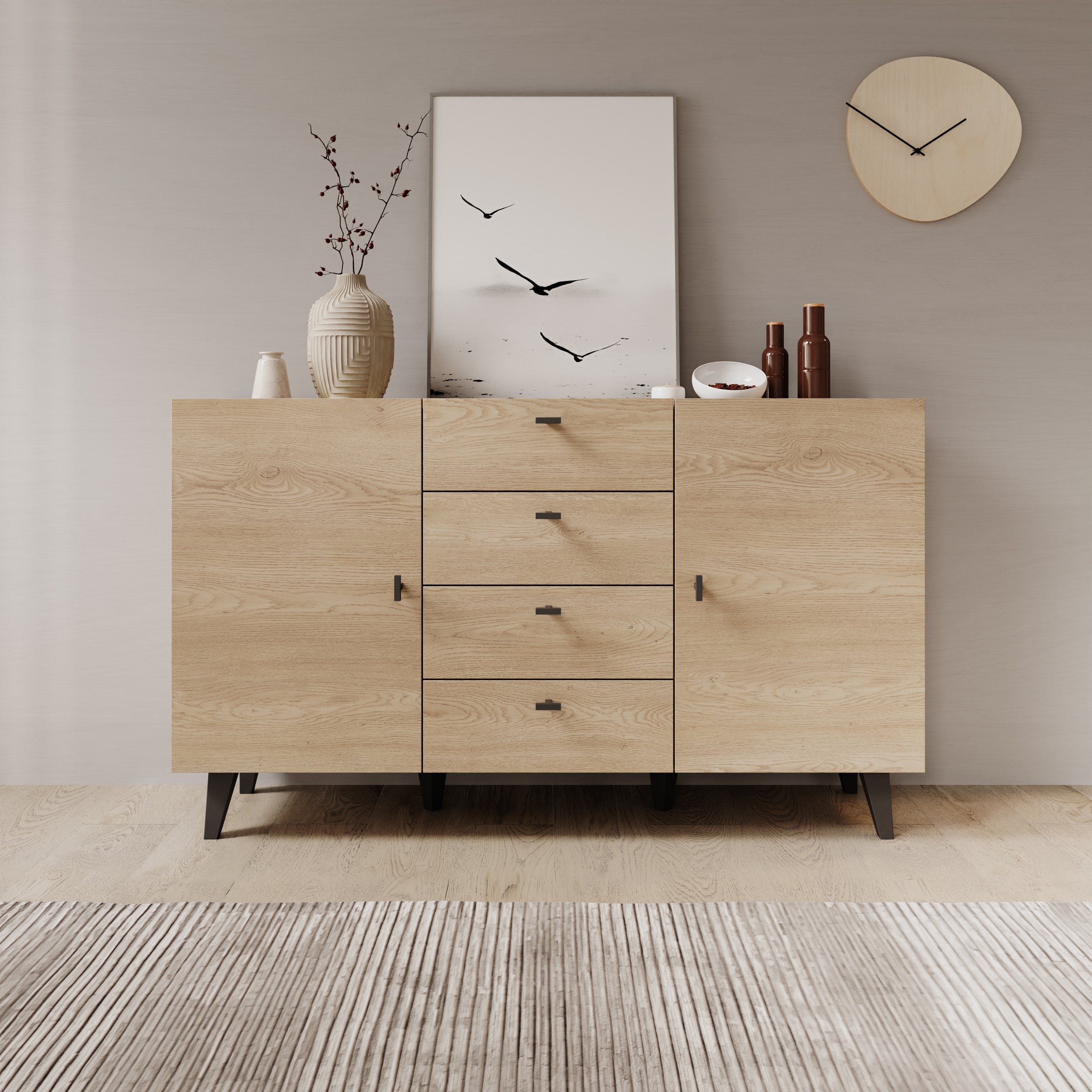 Meubella - Vornas 2 - Dressoir - Eikenpatroon - 151x40x90 cm