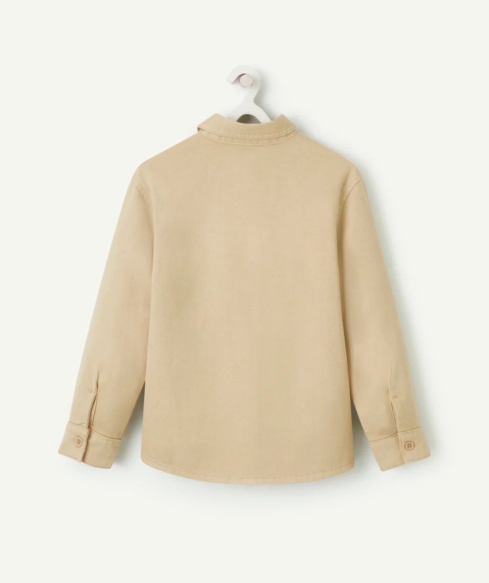 CHEMISE MANCHES LONGUES GARÇON EN VISCOSE RESPONSABLE BEIGE EFFET DENIM