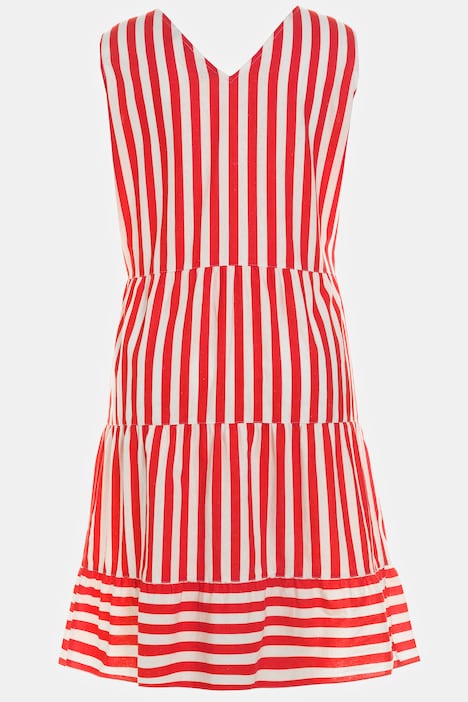 Kleid, Leinenmix, Streifen, V-Ausschnitt, ärmellos
