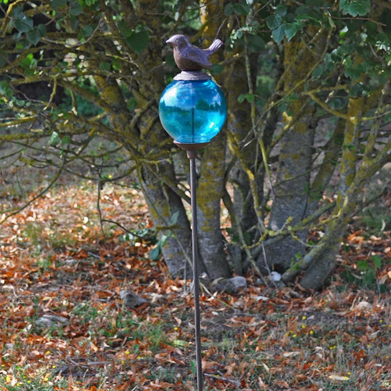 Tuteur boule oiseau bleu queue haute 10x117cm