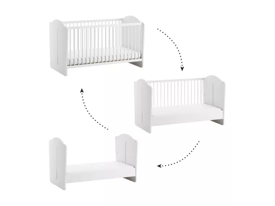 Chambre complète lit évolutif 70x140 commode à langer et armoire 2 portes Megeve Blanc