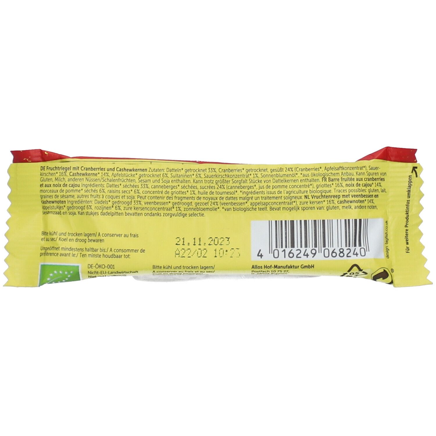 Allos Frucht-Riegel Cranberry Cashew