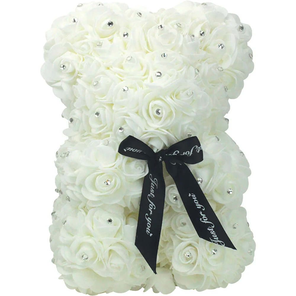 Ourson déco strass argenté rose artificielle blanche