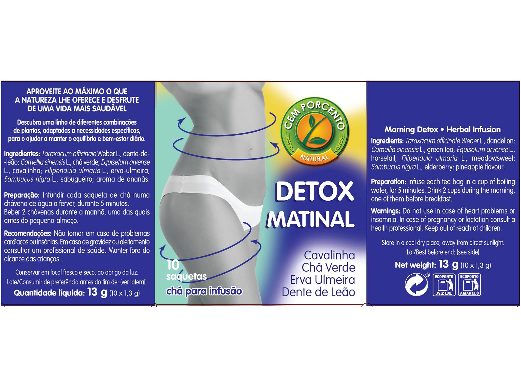 CHÁ CEM PORCENTO DETOX MATINAL 10 SAQUETAS