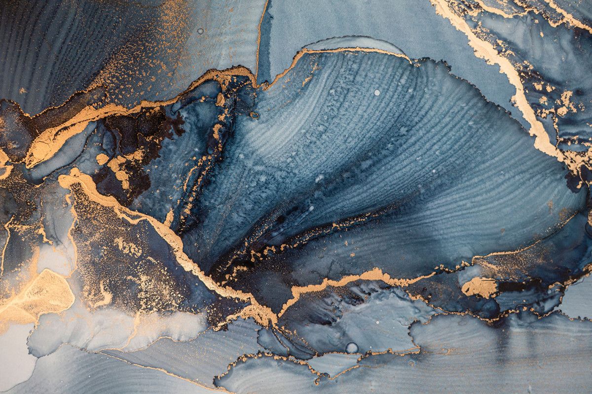 Glasschilderij Kunst Blauw/Goud 1101603D-006B160 x D0.4 x H110 cm