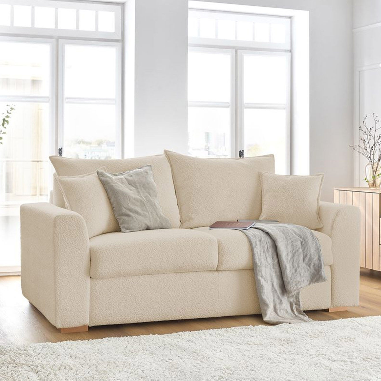 Bobochic Canapé convertible express augustin bouclette beige  - 205x96x97 cm
