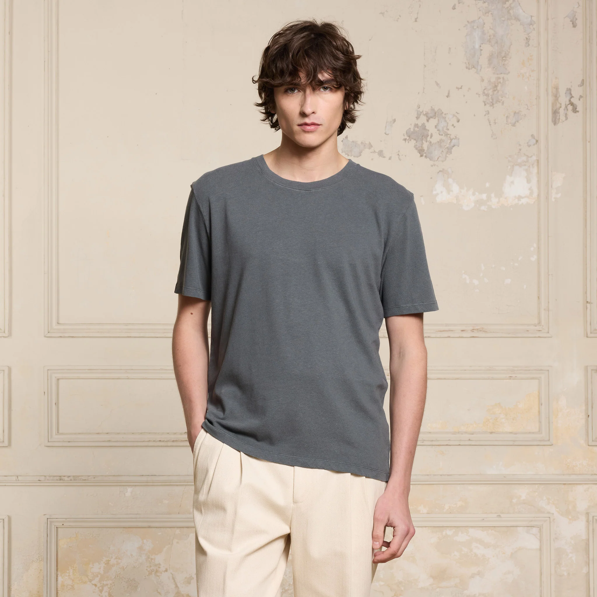 Gray cotton and linen T-shirt