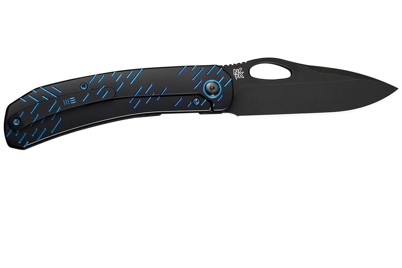 WE Knife Inmate WE23096B-2, Black Stonewashed CPM 20CV, Black Titanium, Blue Raindrop Pattern zakmes, Jerad Neeve design