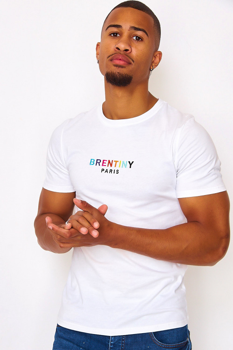 T-shirt blanc broderie Brentiny multicolore