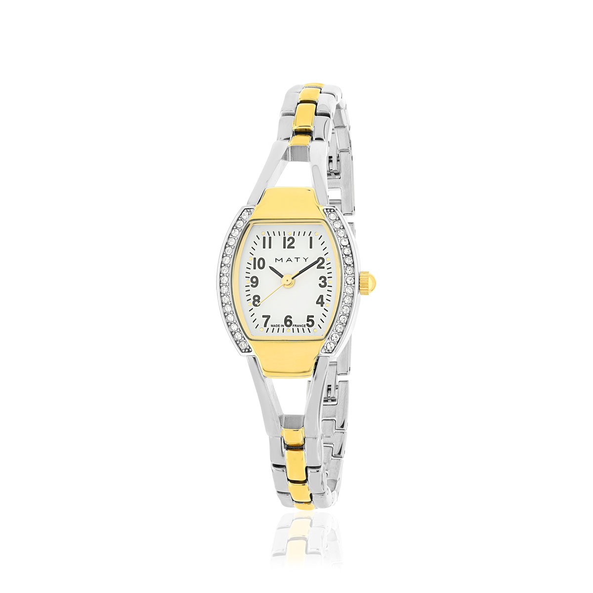Montre femme métal bicolore jaune bracelet métal