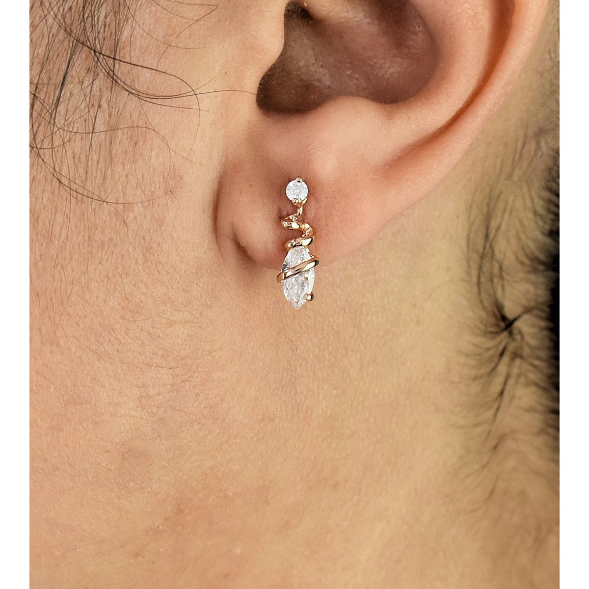 Boucles d'oreilles torsade goutte oxyde de zirconium Plaqué OR 750 3 microns