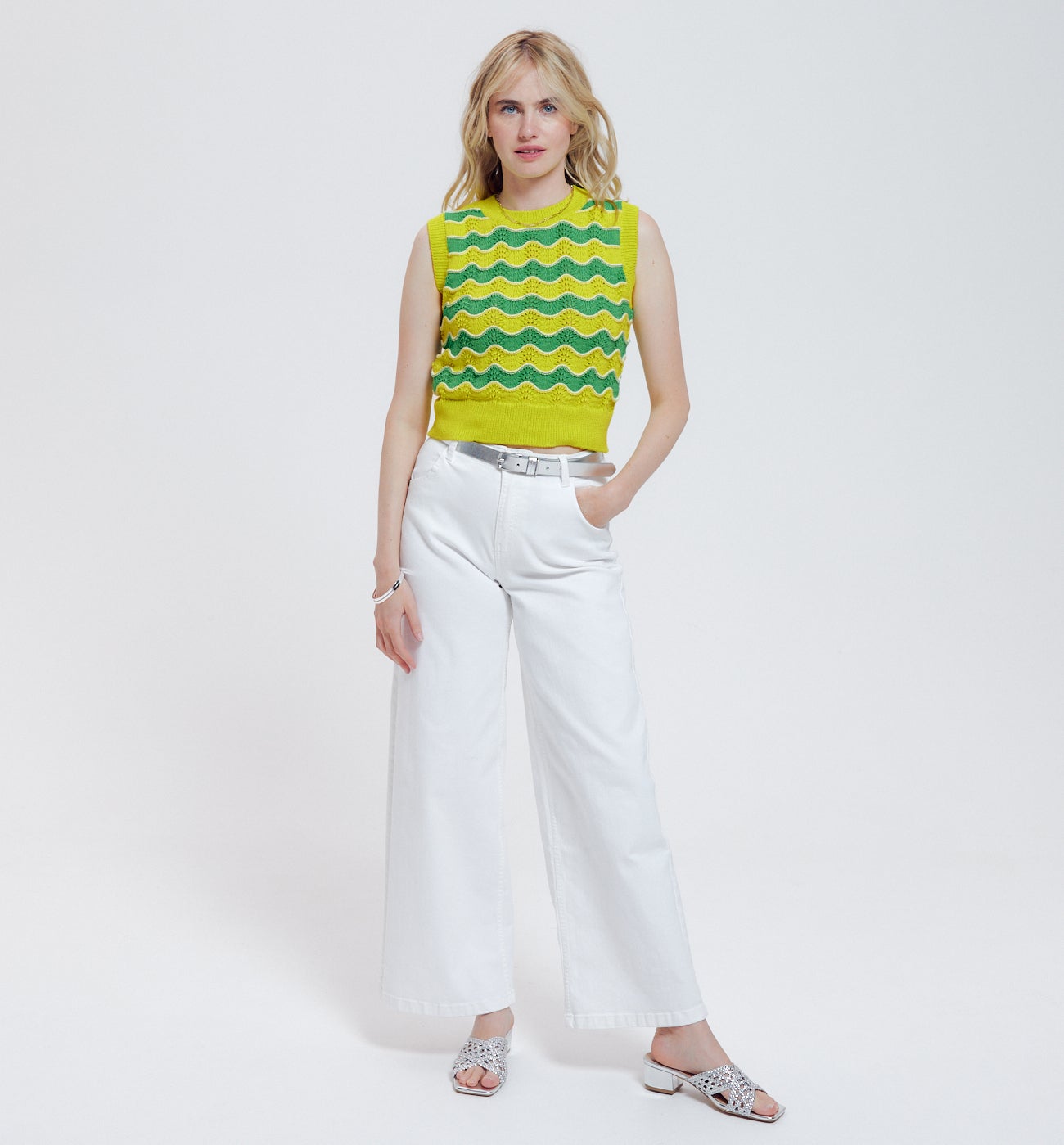 Pull sans manches en crochet - Rayures multicolores