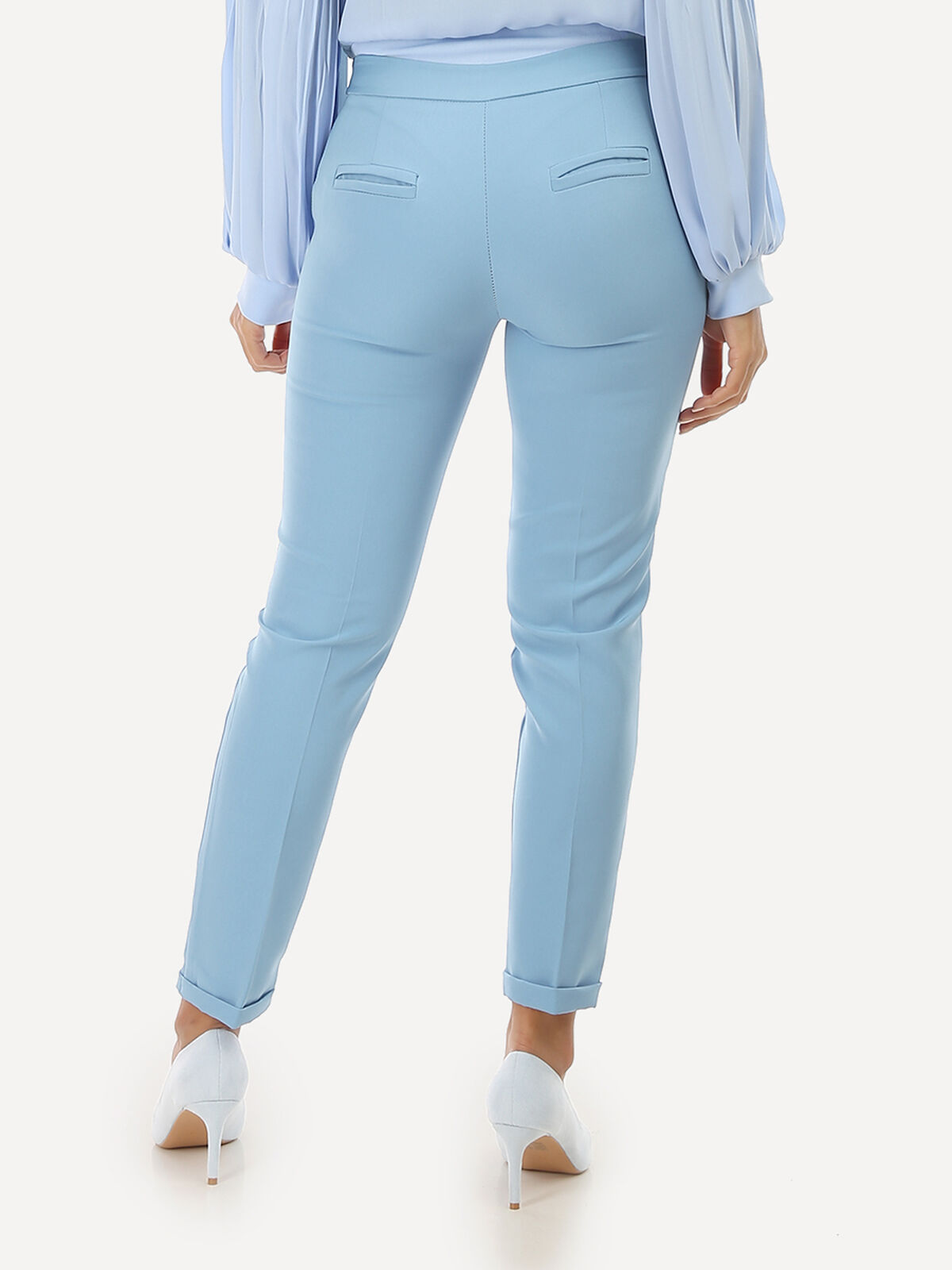Pantalon à pinces avec ourlet- Bleu clair