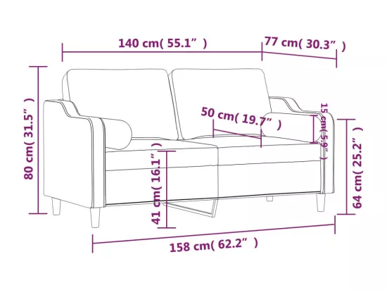 Canapé 2 places avec oreillers bordeaux 140 cm tissu