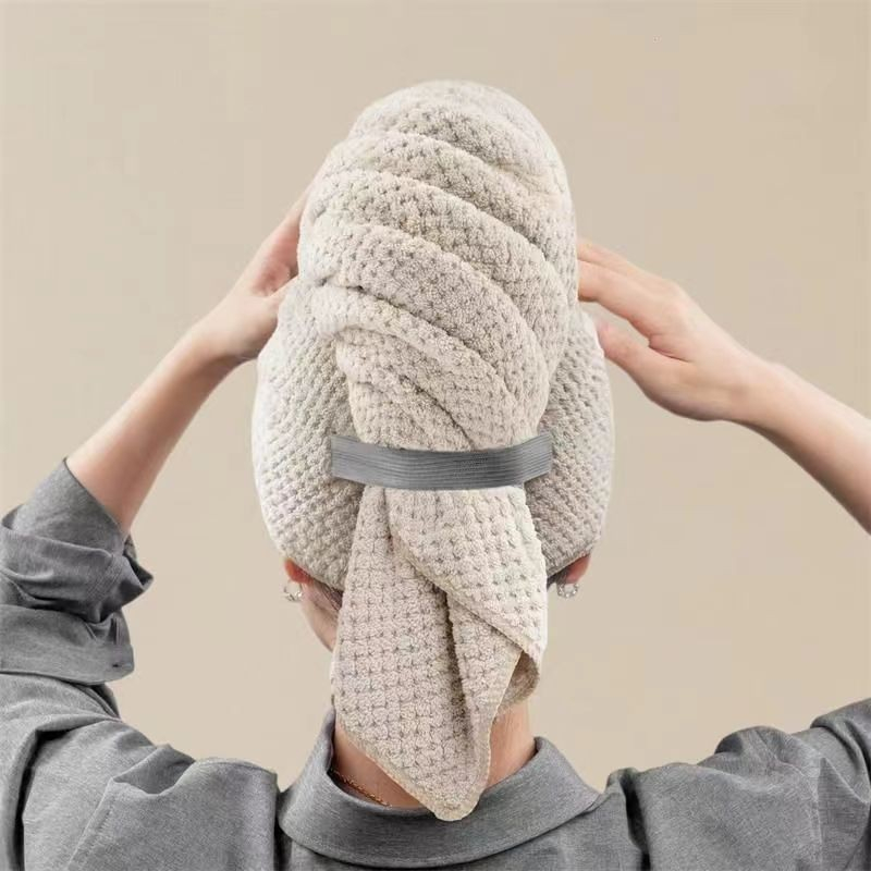 Schnelltrocknendes Mikrofaser Handtuch Haarturban mit Elastischem Band - Beige