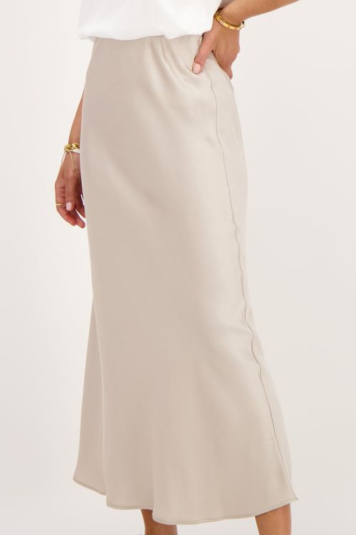 Beige midi satijnen rok