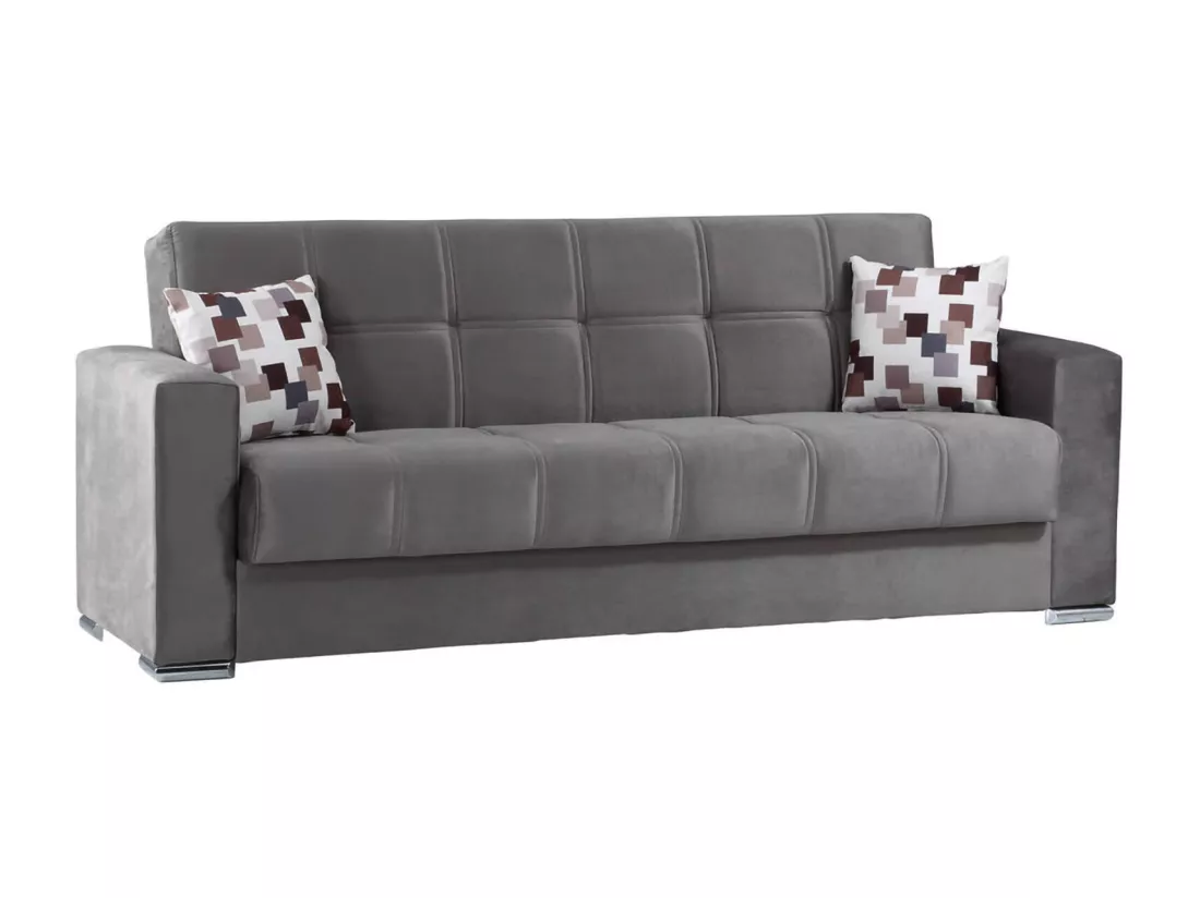 Canapé Francisco, Canapé conteneur 3 places linéaire, Canapé de salon en tissu rembourré avec ouverture clic-clac, 226x85h91 cm, Gris