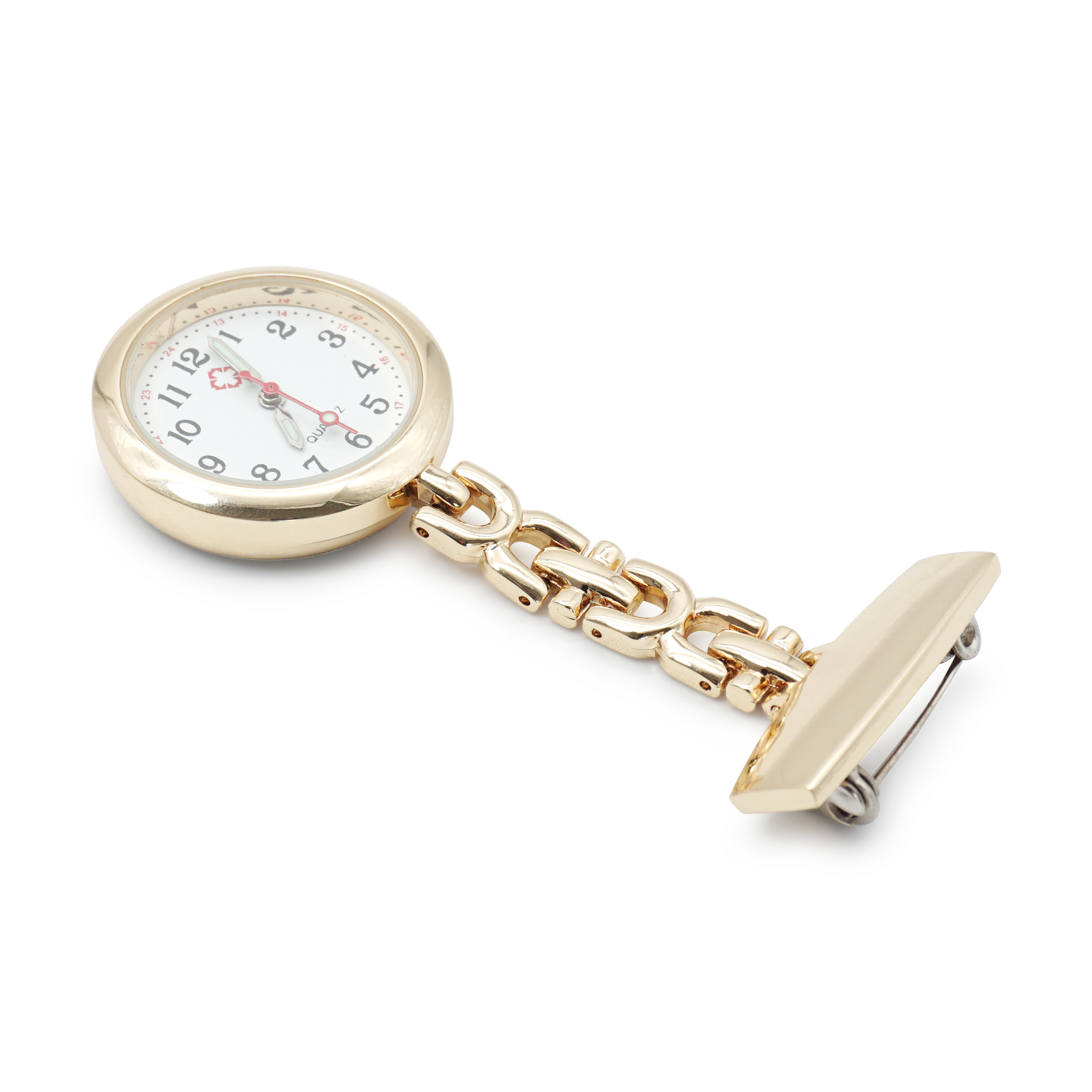 Analoge Quartz Krankenschwester Uhr Ansteckuhr mit Sicherheitsnadel - Gold