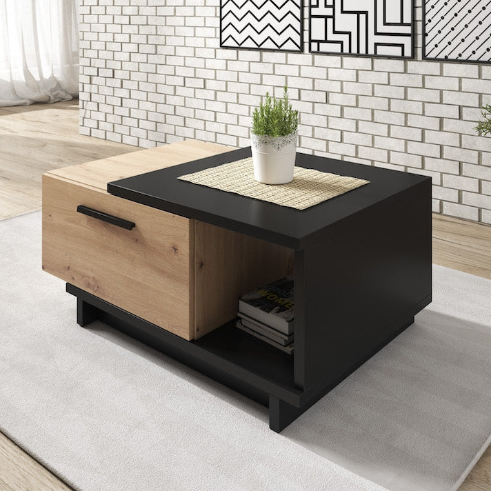 Incala - Salontafel 2 lades - Eiken/zwart - 90x60x40 cm