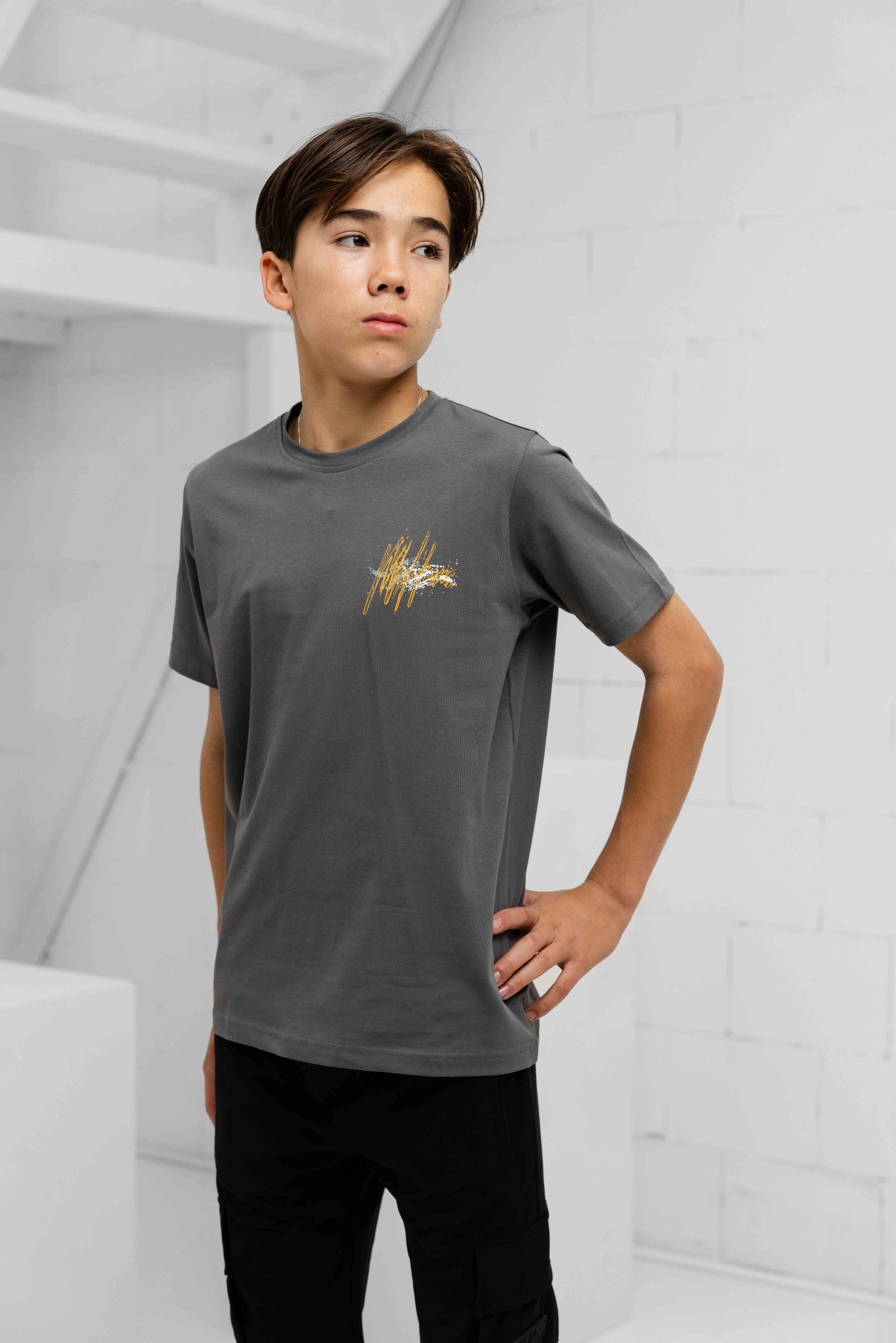 Malelions Splash T-Shirt Kids Donkergrijs/Oranje