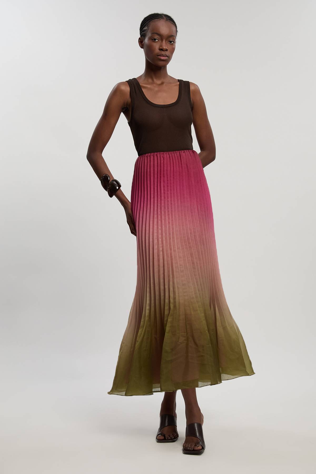 KarenMillen Jupe Longue Plissée En Organdi Slub Tissé