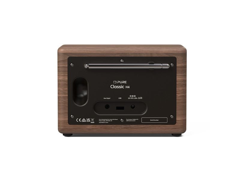 Pure DAB  Radio Classic H4 Walnuss/Schwarz Digitales Küchenradio mit Bluetooth, USB-Port und AUX-Anschluss