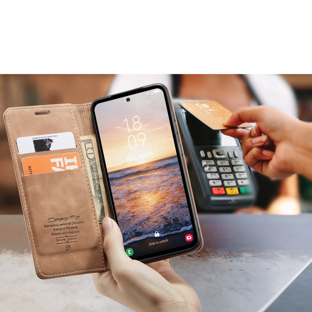 Samsung Galaxy A54 5G Leder Tasche Flip Wallet Etui mit Kartenfächern - Hellbraun