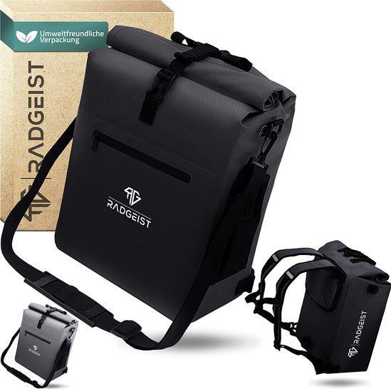 RADGEIST 3-in-1 fietstas voor bagagedrager, fietsrugzak, bagagedragertas, schoudertas, met laptopvak, waterdicht, 25 liter, zwart