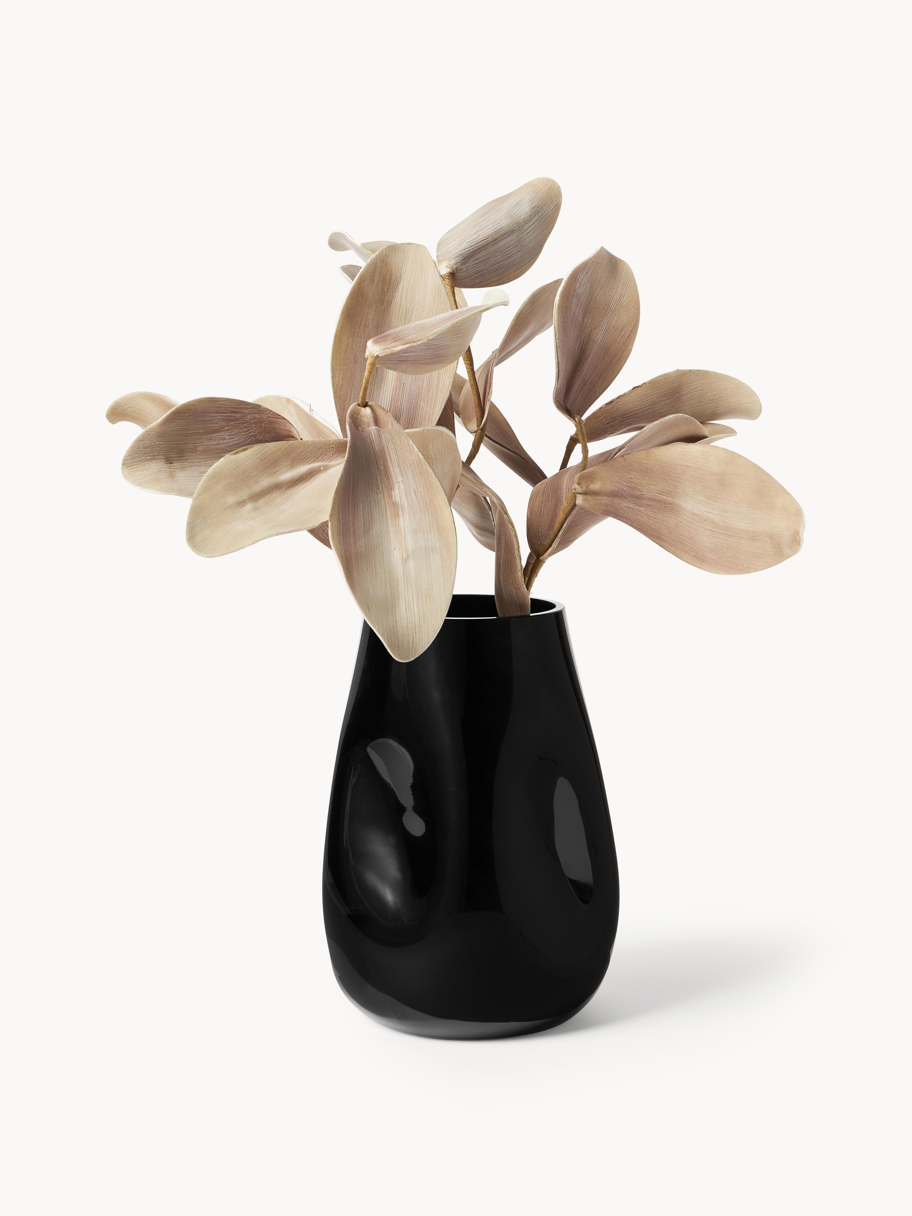 Mondgeblazen glazen vaas Obsidian, H 26 cm