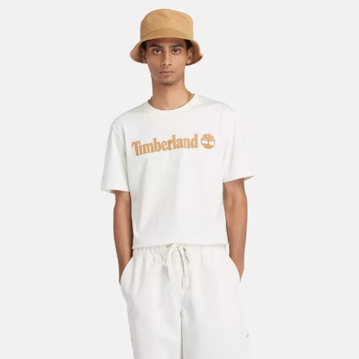 T-shirt à logo linéaire pour homme en blanc